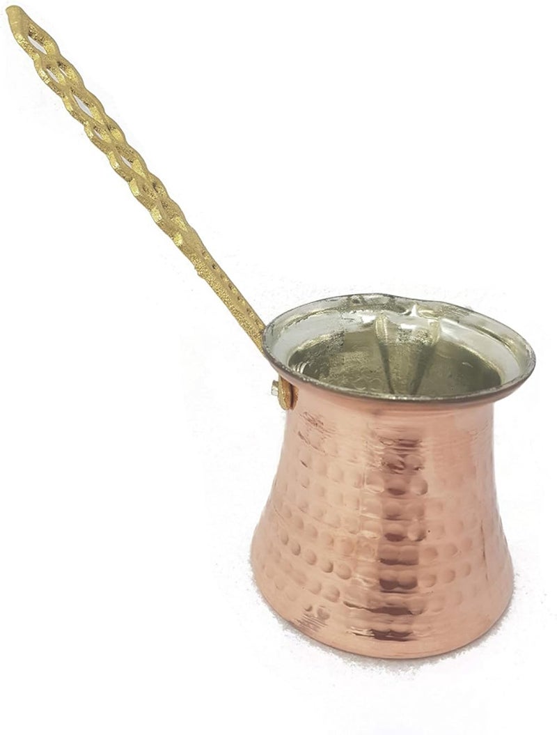 JAZZEEL Turkish Coffee Pot, 200ml Copper Coffee Maker (Cezve/Ibrik), Handcrafted with a Long Handle for Stovetop Brewing, Authentic Turkish/Greek/Arabic Coffee